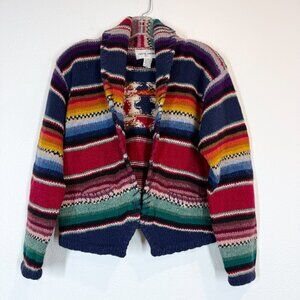 Vintage Casual Corner Shetland Wool Southwestern Striped Cardigan Sweater Small